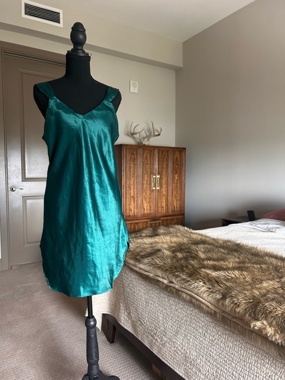 Emerald Green Satin Slip Chemise - Women Intimates & Sleepwear